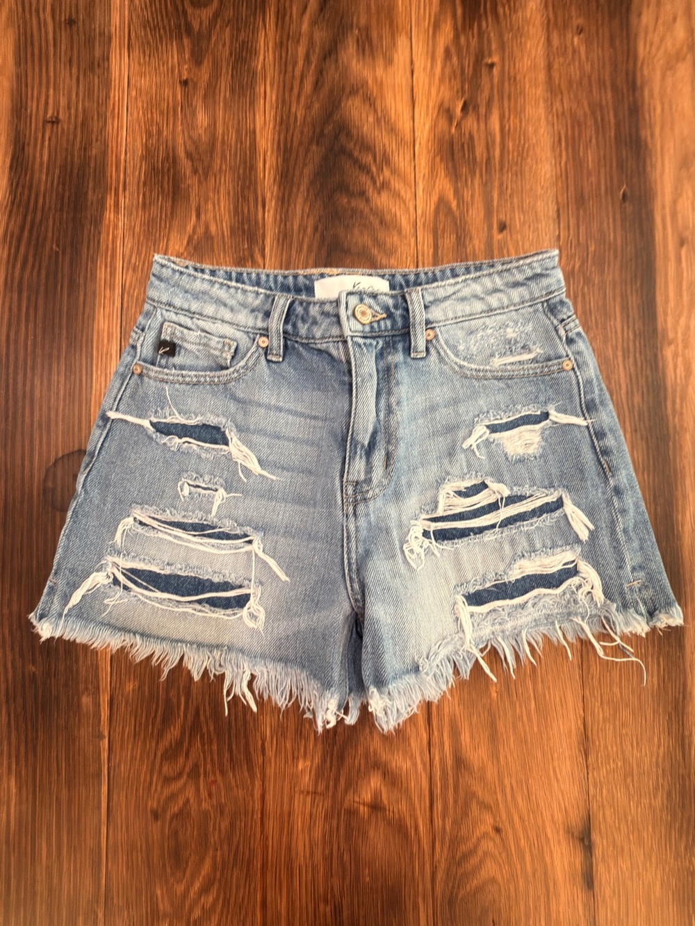 KanCan Light Blue Distressed High-Rise Jean Shorts